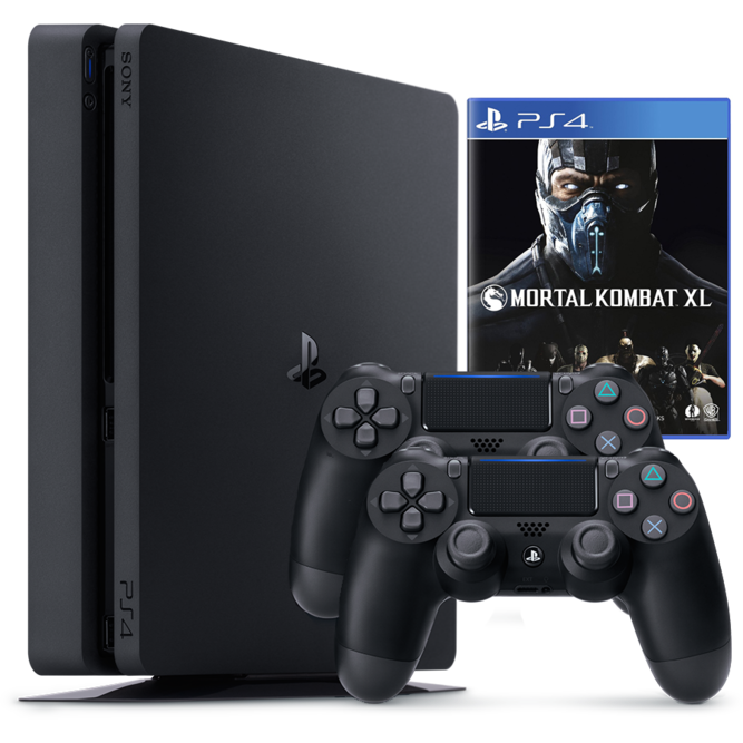 Приставка Sony Playstation 4 Slim (1 Тб) б/у + два геймпада Sony Dualshock 4 + игра Mortal Kombat XL + HDMI кабель